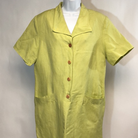 NWT Vintage Women’s Avenue Linen Shift Neon Green Dress - Picture 2 of 7